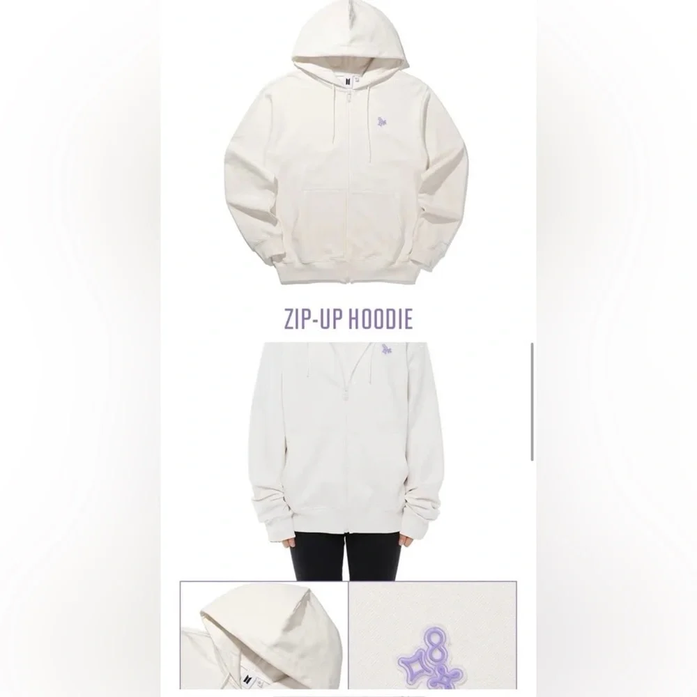 BTS 2021 Muster SOWOOZOO Zip-Up Hoodie Ivory Off White Purple - Picture 2 of 8